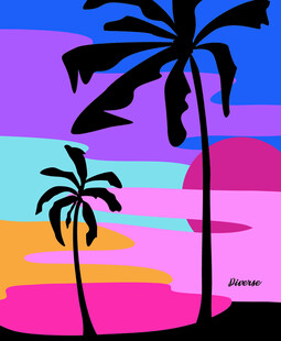 热带风光中的双棵棕榈树