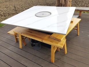 户外木质大理石烧烤桌