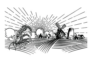 乡村田野间的劳作场景