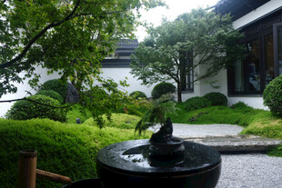 日式庭院中的古朴水景