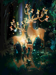 梦幻森林中的发光麋鹿