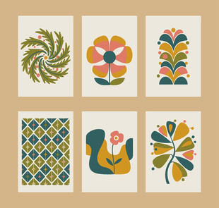 复古几何植物插画