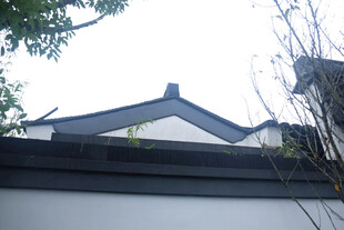 中式屋顶与围墙景致