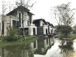 河畔别墅群静谧水乡景致