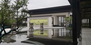 雨后中式庭院建筑景观