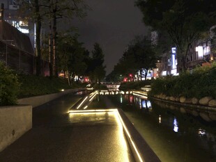 夜晚河畔的璀璨灯光景观