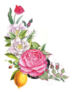 手绘花卉与柠檬装饰图案