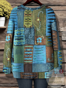 拼布风格长袖上衣展示