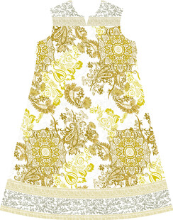 金色花纹无袖连衣裙