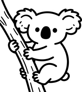 卡通考拉攀在树枝上