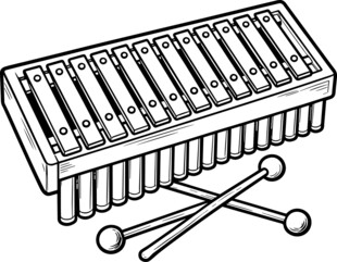 木琴与琴槌的黑白插画