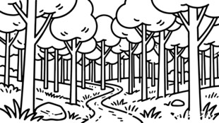 黑白森林小径插画