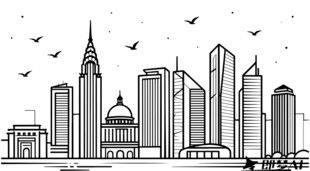 城市天际线黑白插画