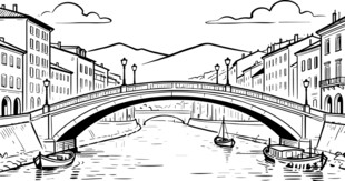 黑白手绘风城市桥梁景观