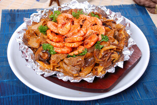 铁板双菌焗大虾