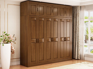 实木棕色四门大衣柜