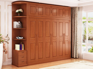 实木棕色组合衣柜