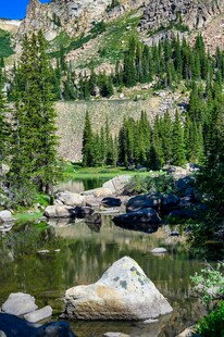 山间静谧溪流与葱郁林木