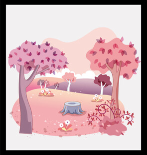 粉色梦幻森林野餐场景