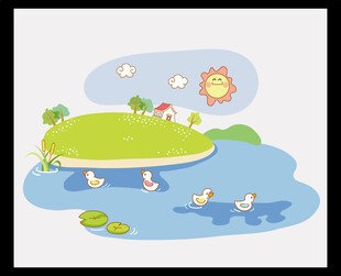 夏日湖畔动物嬉戏图景