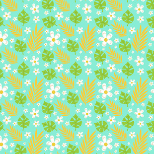 清新绿叶小花图案背景