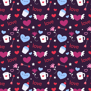 爱心咖啡杯梦幻图案背景