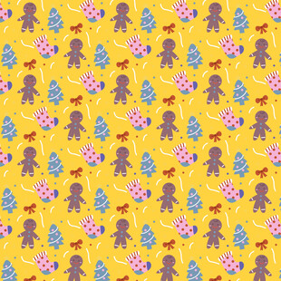 黄色背景小熊花卉图案