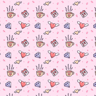 粉色爱心咖啡杯图案背景