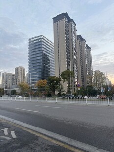 城市宽阔道路旁的高楼景观