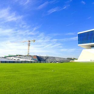 绿草如茵的现代建筑景观