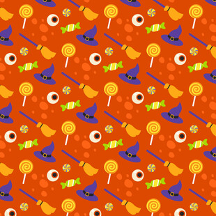 橙色背景多彩图案无缝纹理