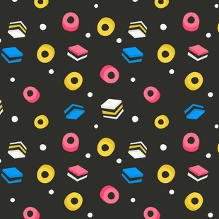 多彩文具与甜点图案背景