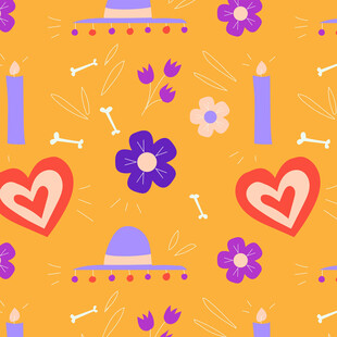 橙色背景可爱图案装饰元素