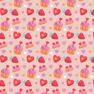 粉色爱心纸杯蛋糕无缝图案