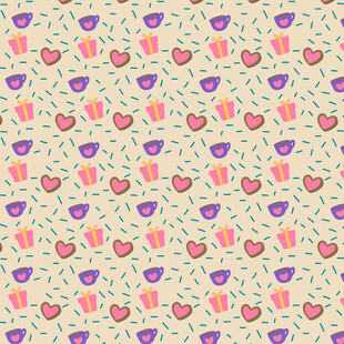 爱心茶杯花卉图案背景