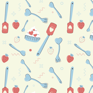 可爱厨房餐具水果图案背景
