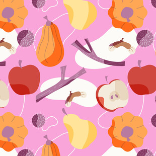 粉色背景的多彩蔬果图案
