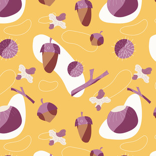 秋季橡果元素无缝图案