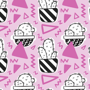 粉色仙人掌几何图案背景