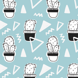 清新仙人掌几何图案背景