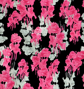 粉色花卉黑色底纹图案