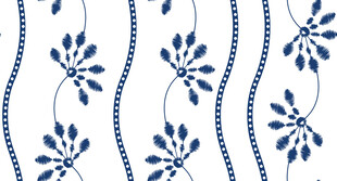 蓝白花卉波浪纹图案