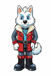 穿着红衣的卡通哈士奇