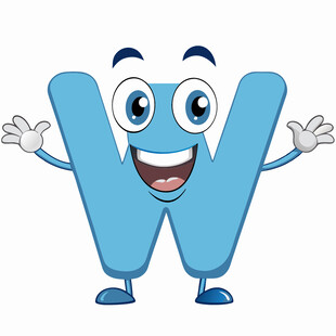 可爱蓝色字母W卡通形象