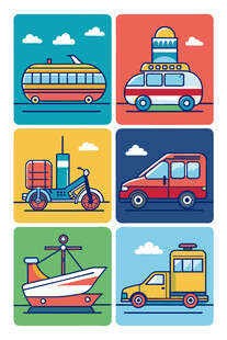 多彩卡通交通工具集合