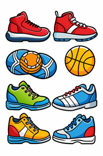 多彩运动鞋与篮球组合