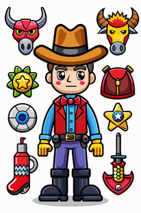 西部牛仔元素插画集合