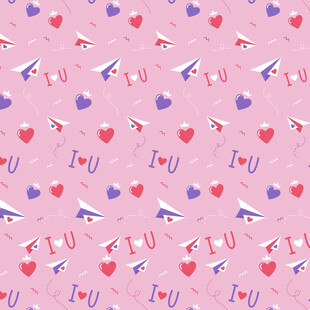 爱心飞机图案粉色背景图