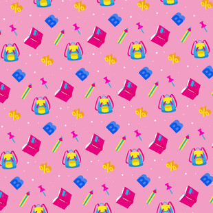 粉色背景多彩文具图案