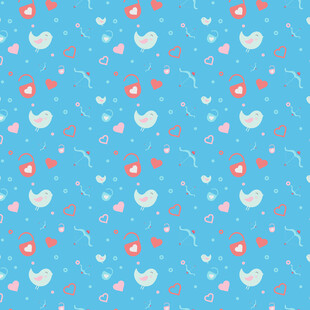 蓝色爱心小鸟图案背景